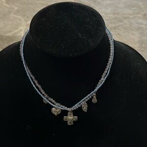 Express blue double breaded necklace with 5 pendants